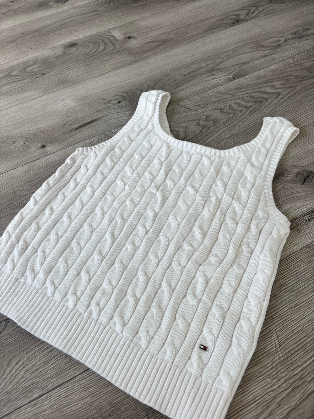 Tommy Hilfiger White 100% Cotton Cable Knit Tank Top - Women’s Medium